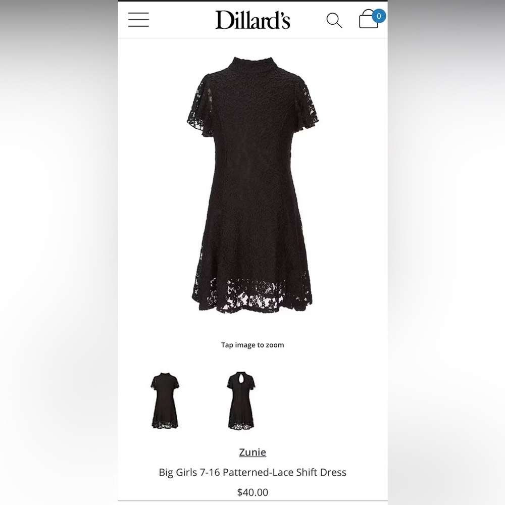 Zunie Brand sold at Dillards little lace black dress size 12 NWT